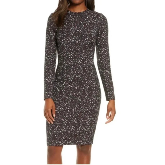BLACK HALO DESOTO LONG SLEEVE PRINT SHEATH DRESS IN TIC TAC 18 - Picture 3 of 10